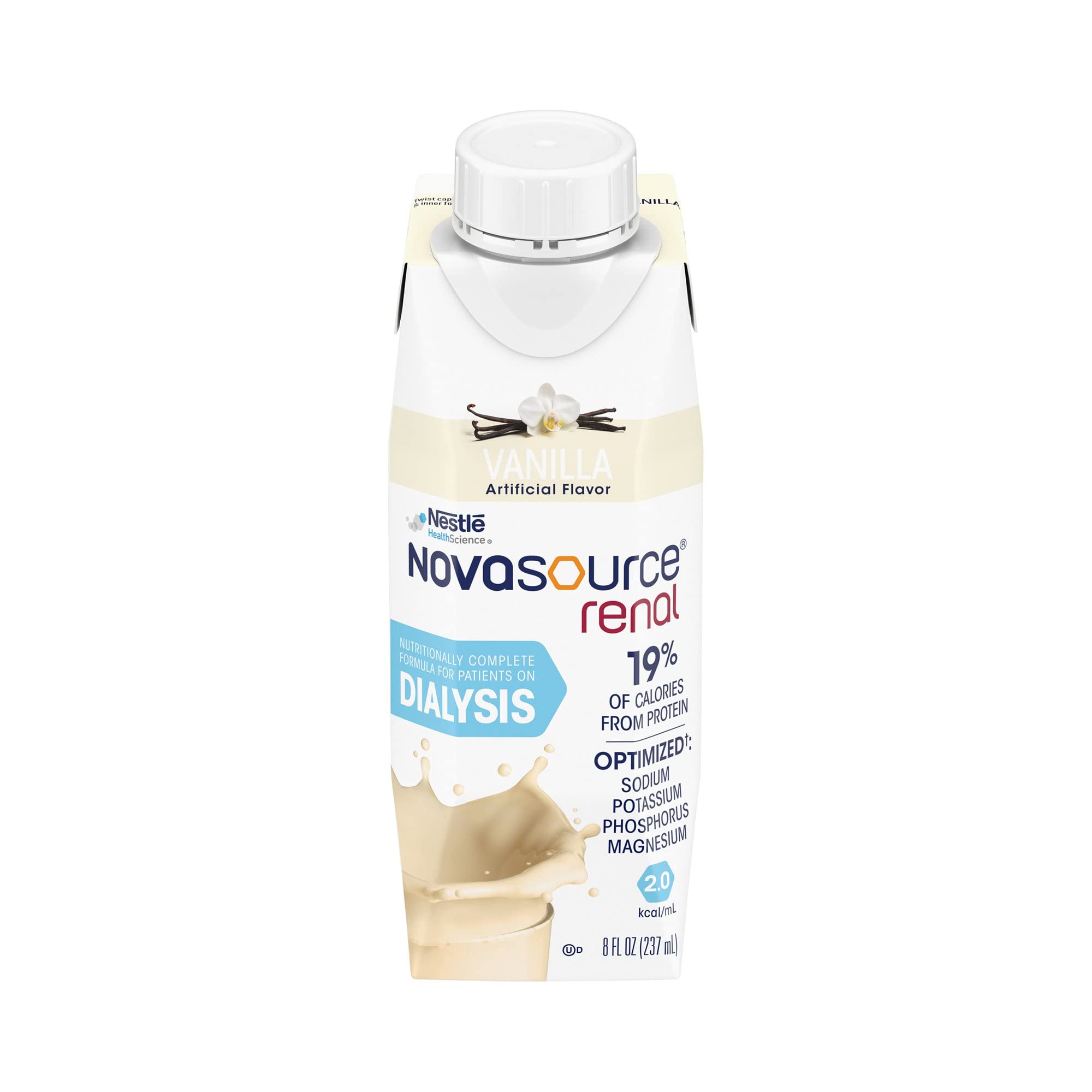 Novasource Renal complete formula vanilla bottle shown for renal nutrition support
