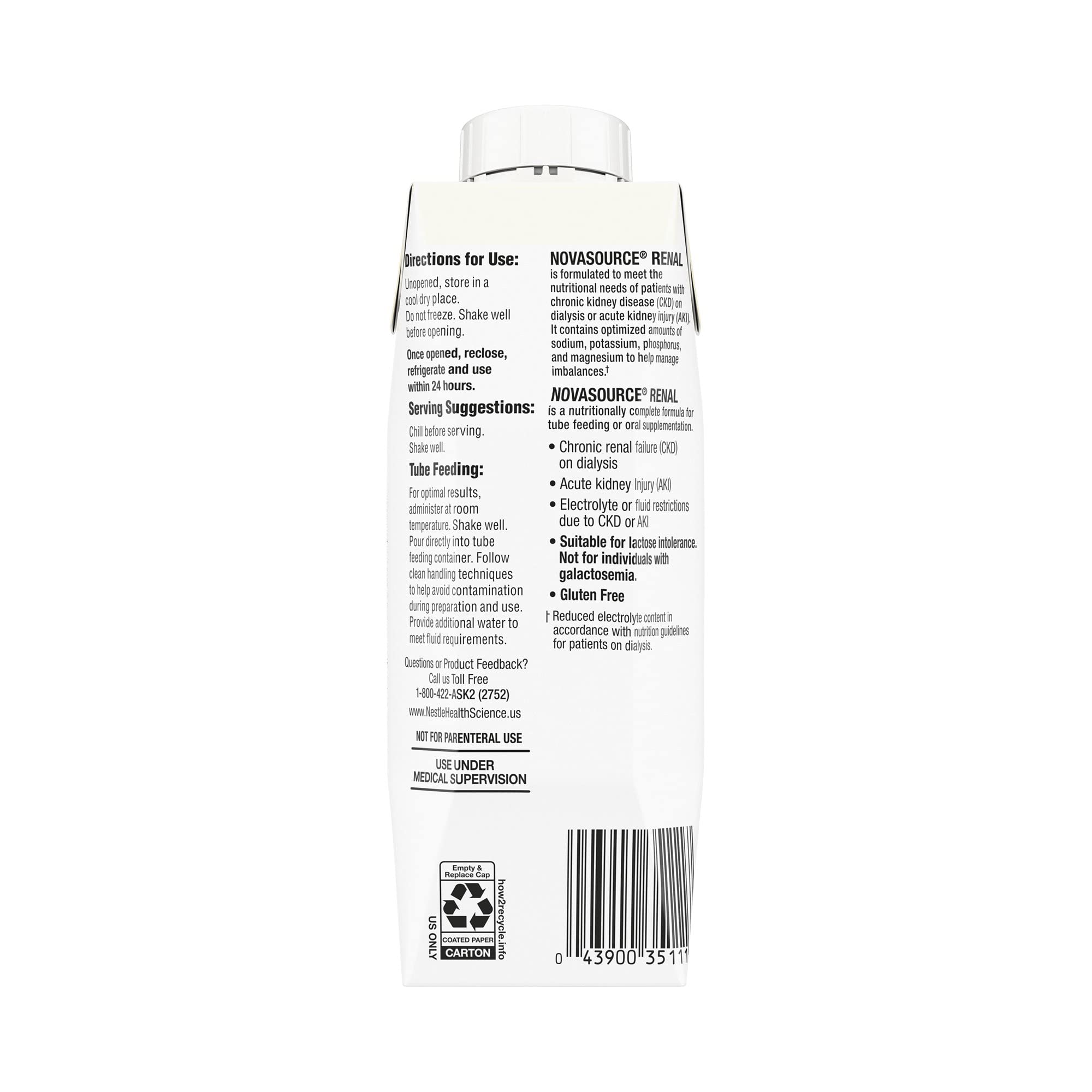 Novasource renal nutrition facts label highlights protein content