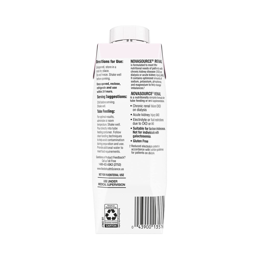 NovaSource Renal Strawberry flavor box, gluten-free and lactose-free for dietary needs.