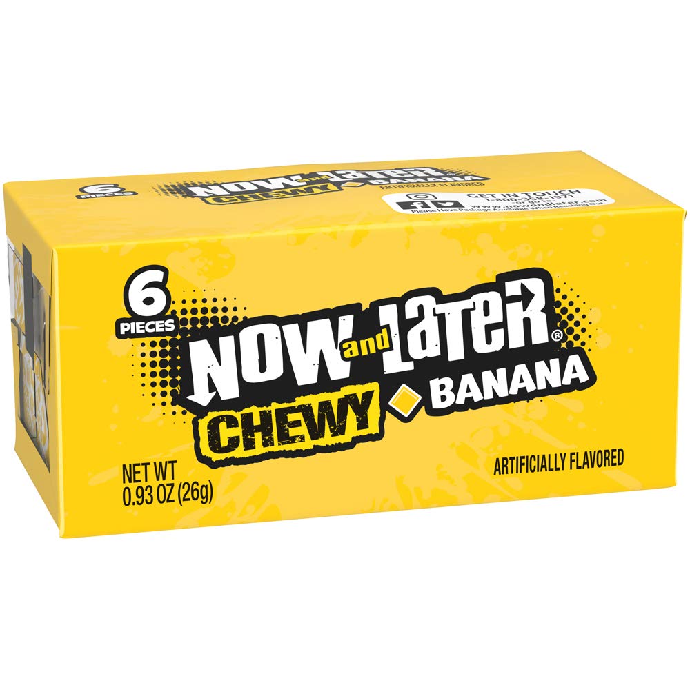 Now and Later banana bars wrapper detail showing the original formula.