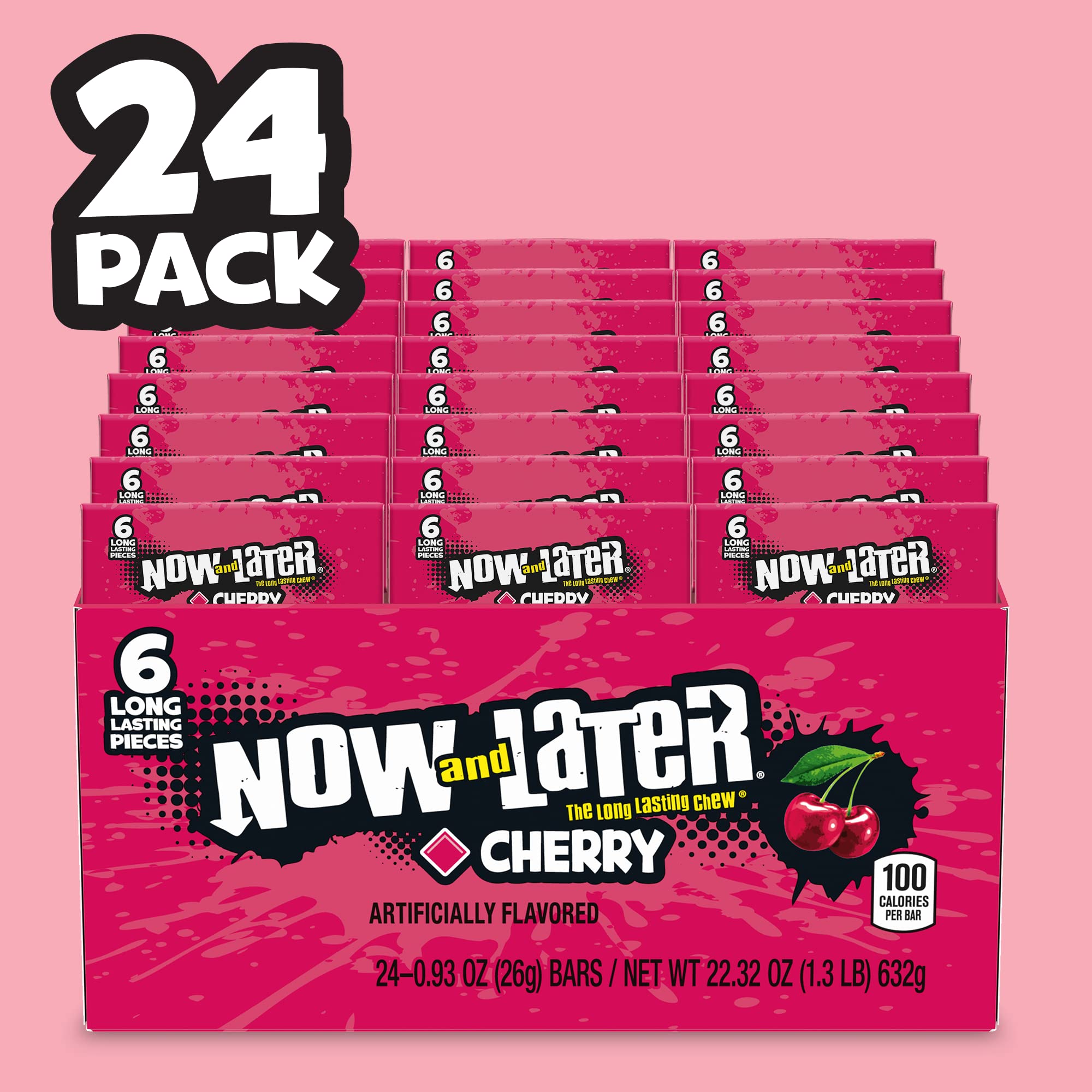 Now and Later cherry box inside, six pieces per pack.
