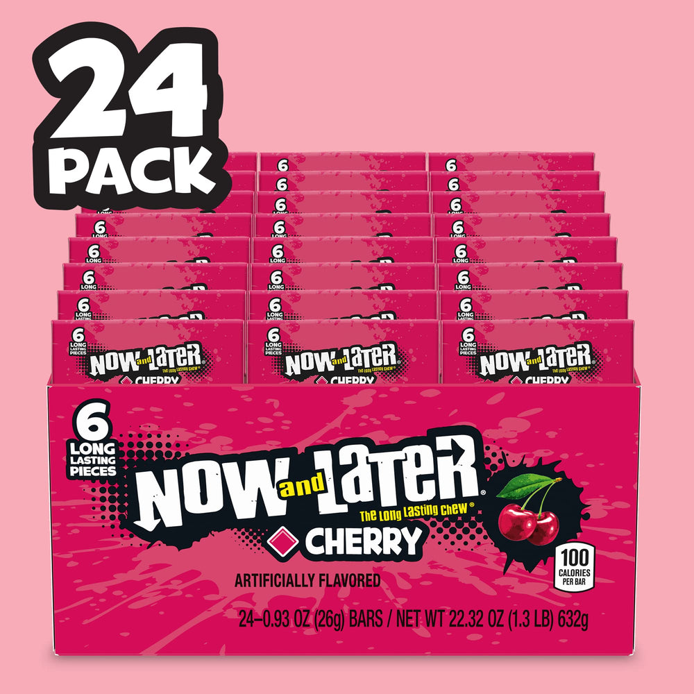 Now and Later cherry box inside, six pieces per pack.