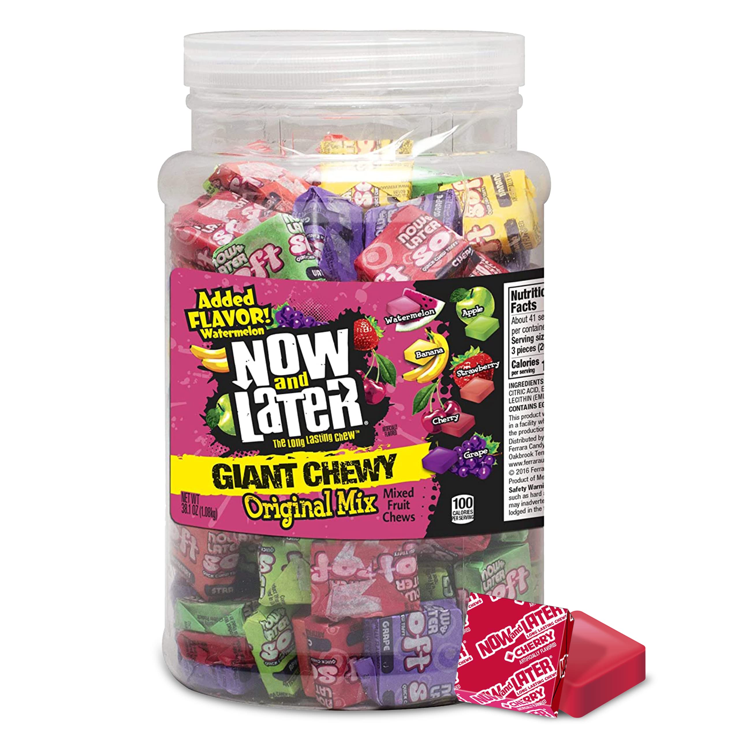 Now and Later giant chewy mixed-fruit jar showcasing the assortment