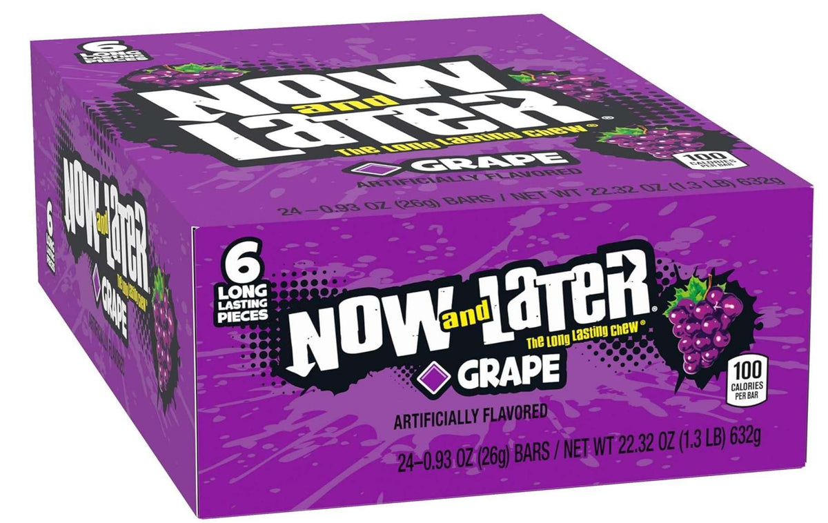 Now and Later Original grape taﬀy squares for sharing and long-lasting snacking