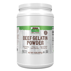 NOW Foods beef gelatin powder 4 lb container for natural thickening and protein.