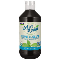 NOW Foods BetterStevia bottle pour highlights zero-calorie sweetness for beverages