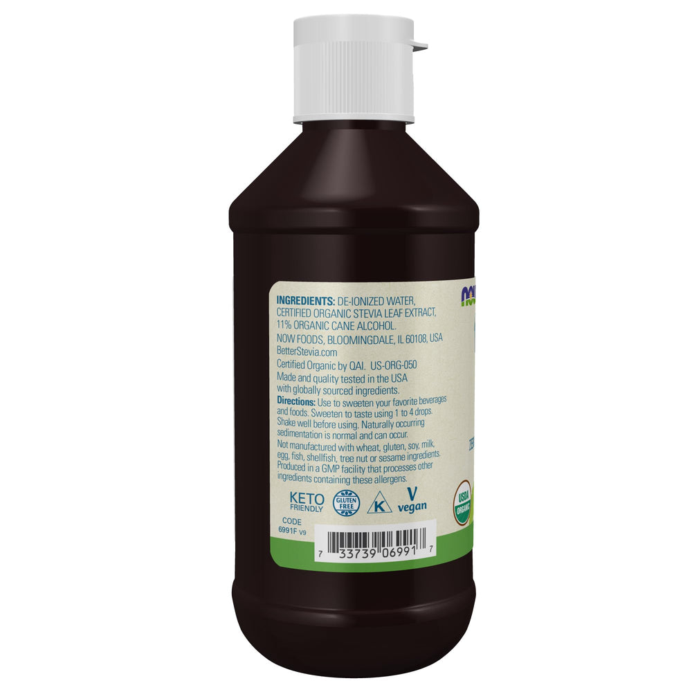 NOW Foods BetterStevia bottle with tea for natural sweetness