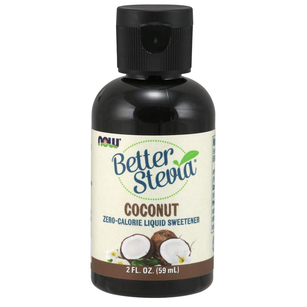 NOW Foods BetterStevia Coconut bottle pour for zero-calorie sweetness in hot or cold beverages