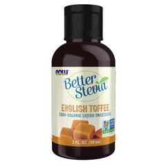 NOW Foods BetterStevia English Toffee bottle with flip-top for mess-free use