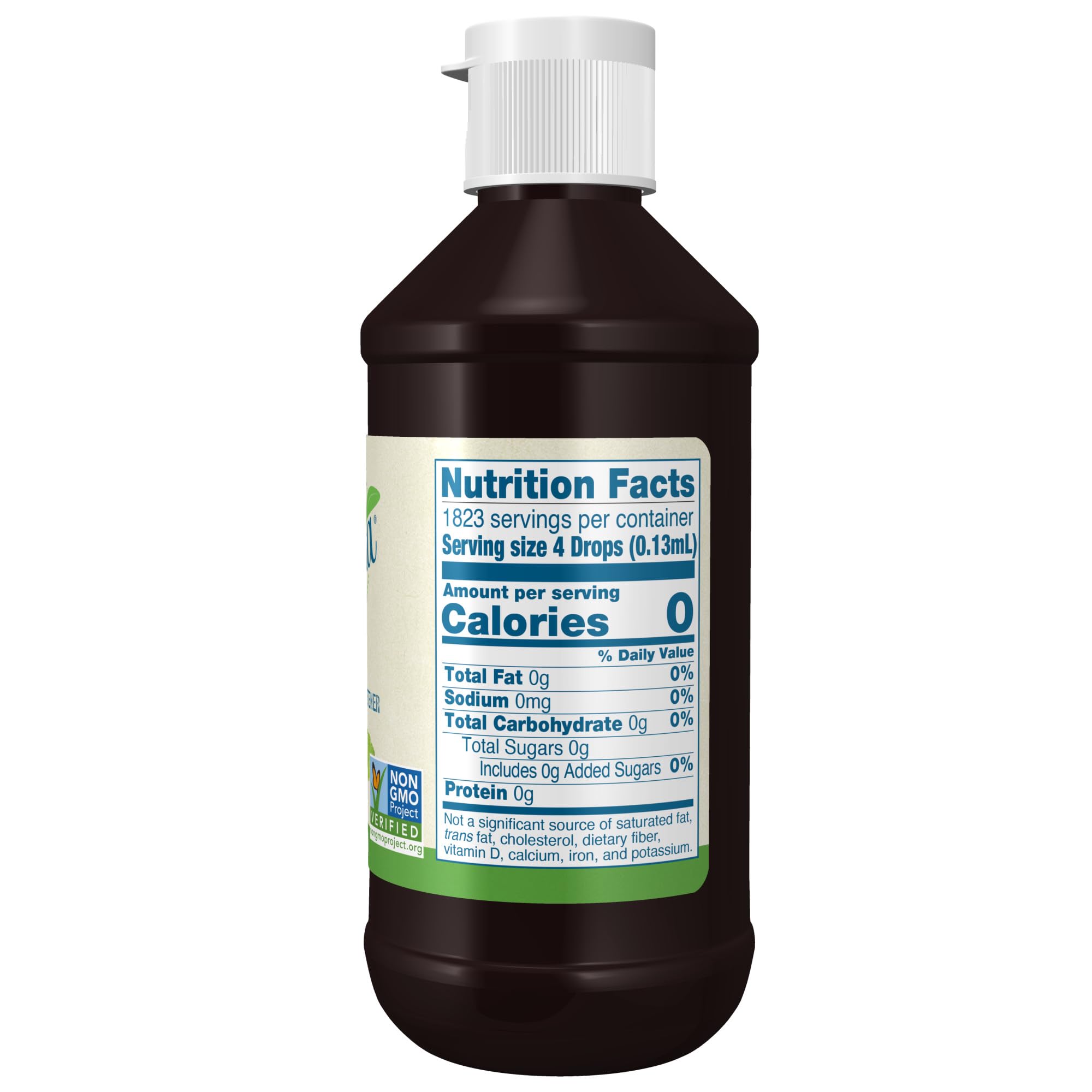 NOW Foods BetterStevia liquid bottle pouring into a glass