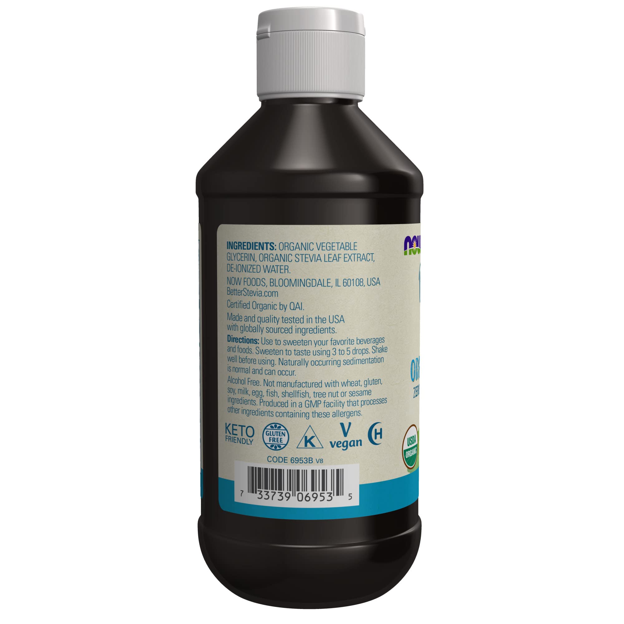 NOW Foods BetterStevia organic-label shows USDA Organic and non-GMO verification