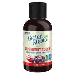 NOW Foods BetterStevia peppermint cookie bottle for sugar-free beverages.