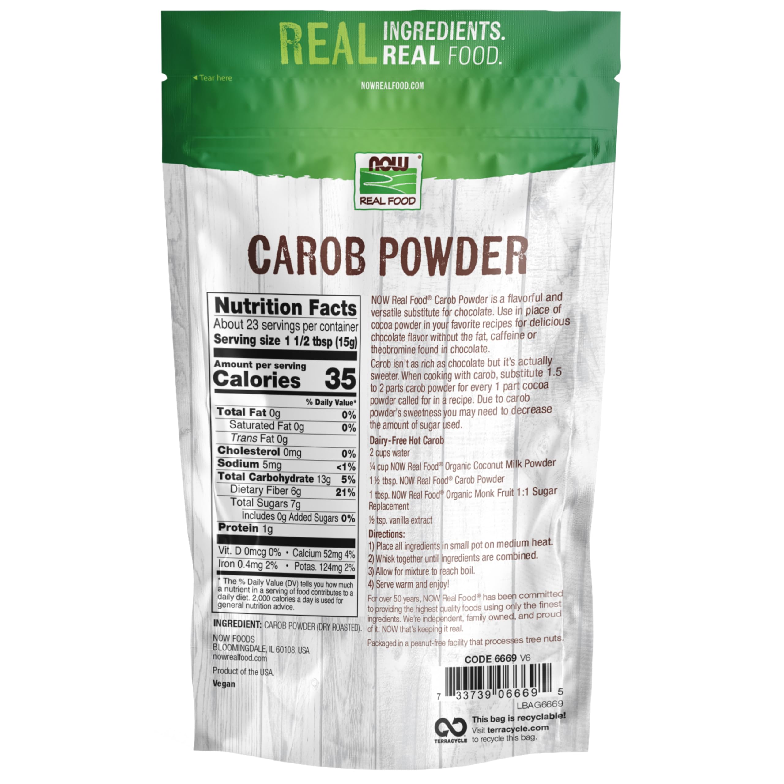 NOW Foods Carob Powder as cocoa substitute for baking.
