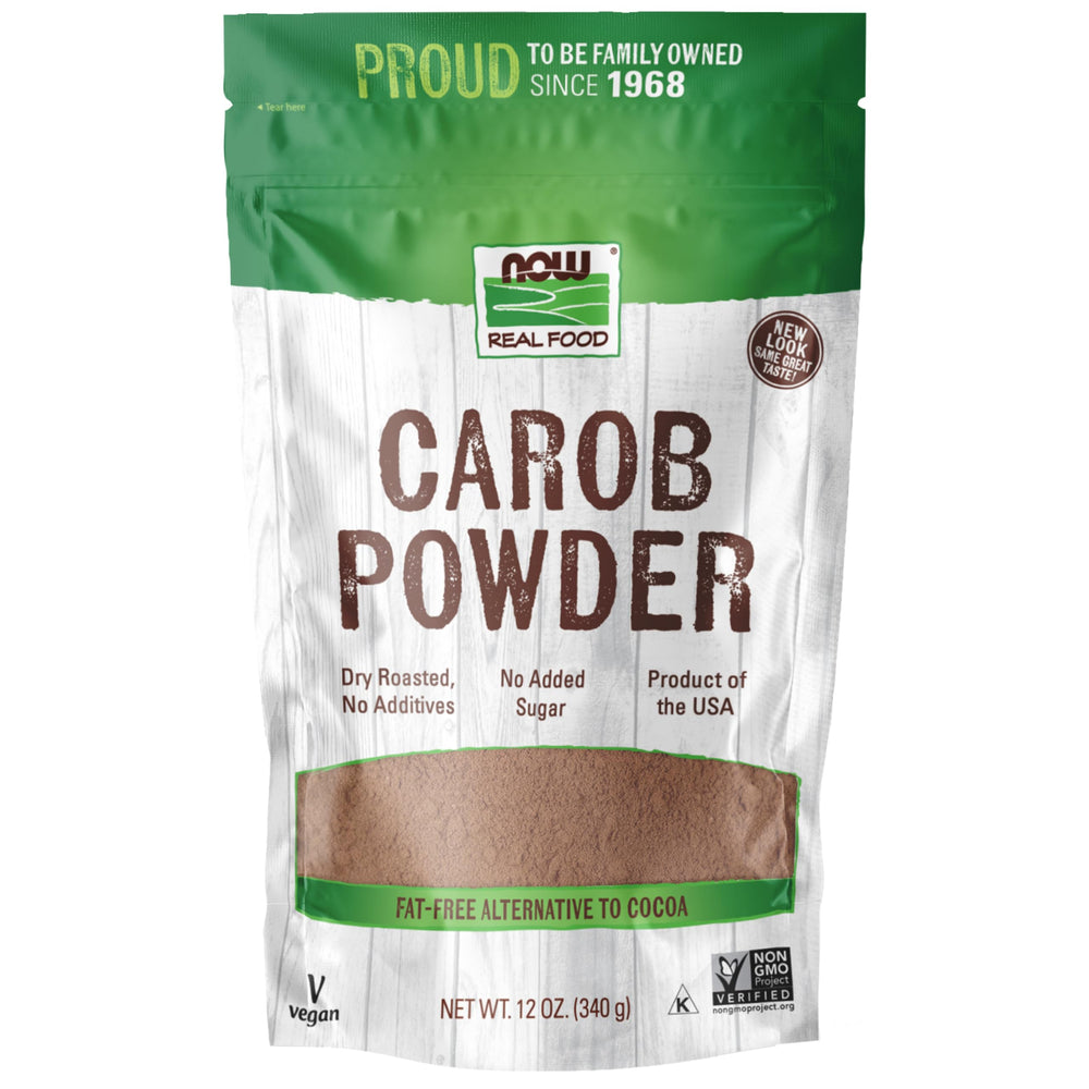 NOW Foods Carob Powder dry roasted; natural chocolate-like flavor.