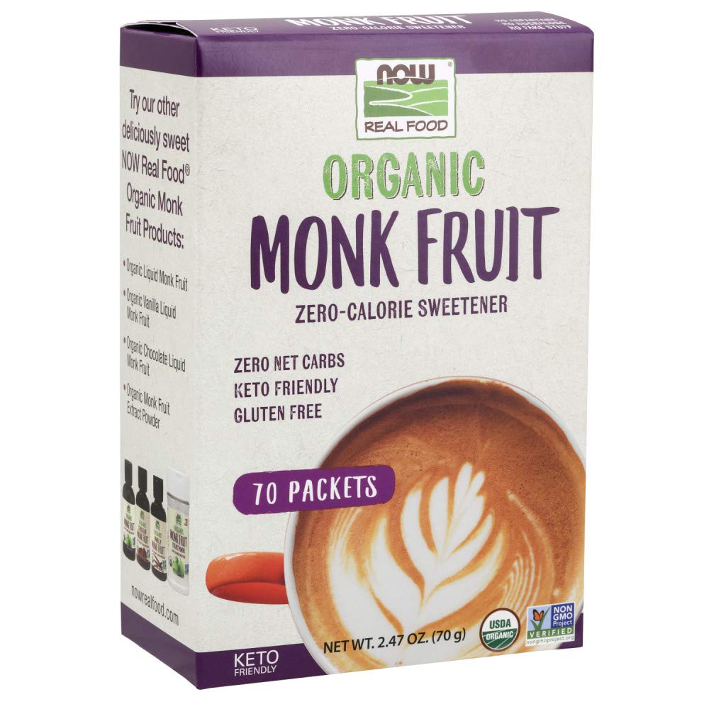 NOW Foods Monk Fruit Organic 70-pack keto-friendly sweetener for sugar replacement