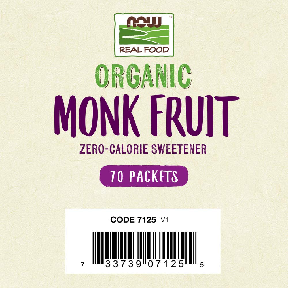 NOW Foods Monk Fruit Organic label highlights vegan non-GMO gluten-free status