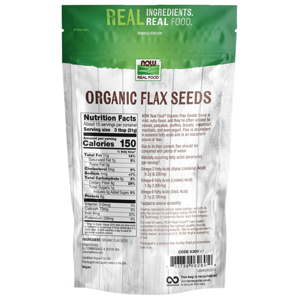 NOW Foods Organic Flax Seeds in yogurt bowl demonstrate fiber boost