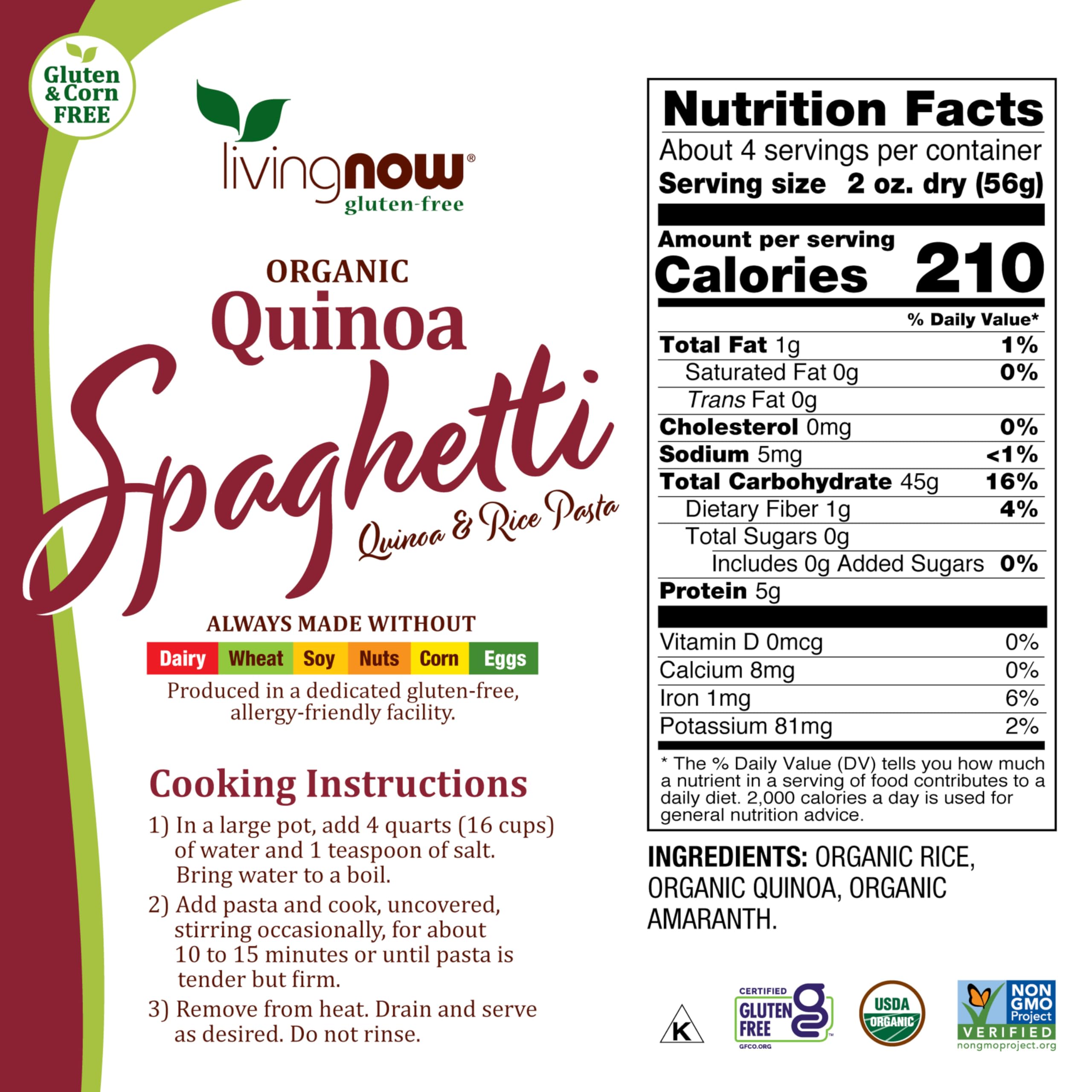 NOW Foods Quinoa Spaghetti uncooked strands ready for quick family dinners