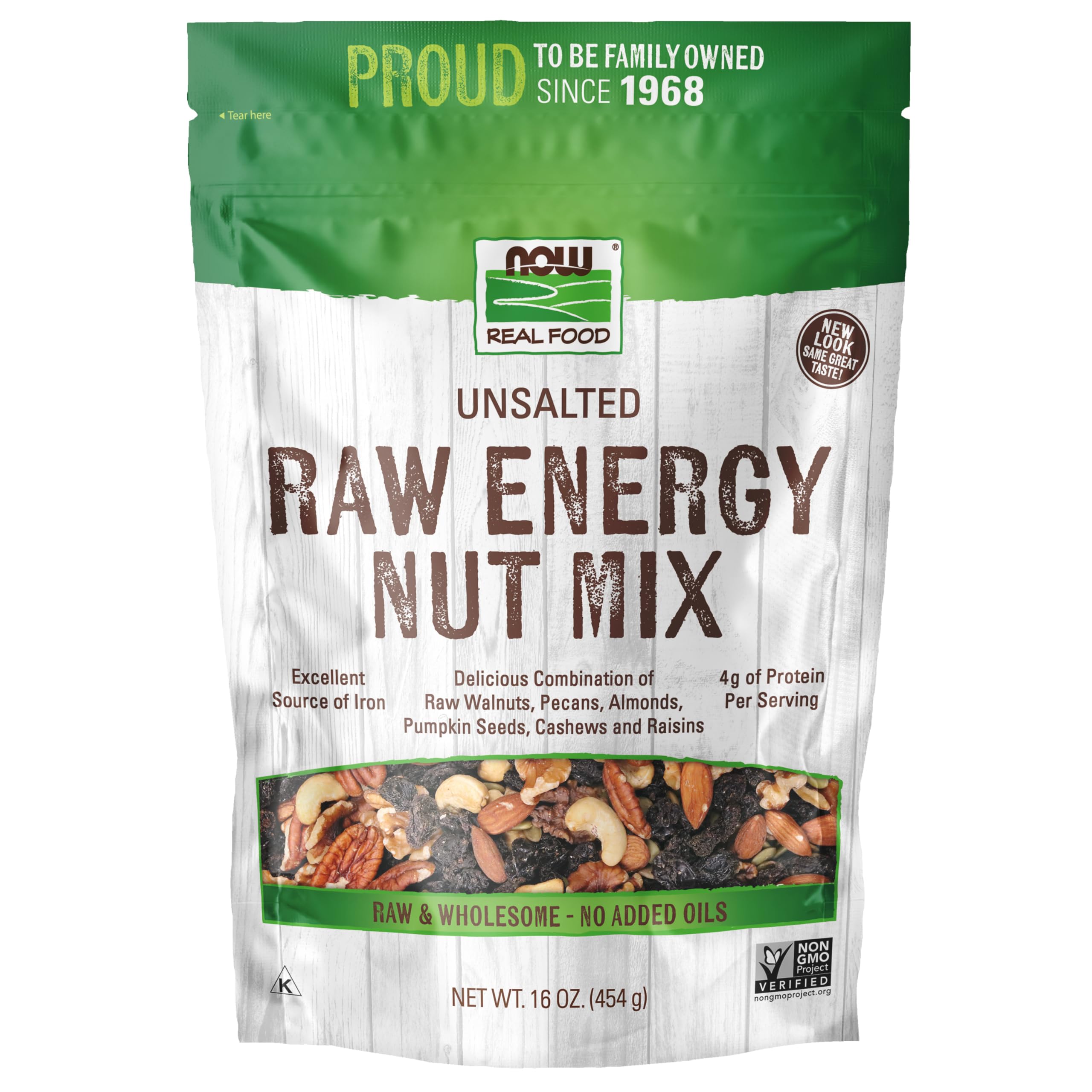 NOW Foods Raw Energy Nut Mix with raisins, a portable iron source for quick snacking