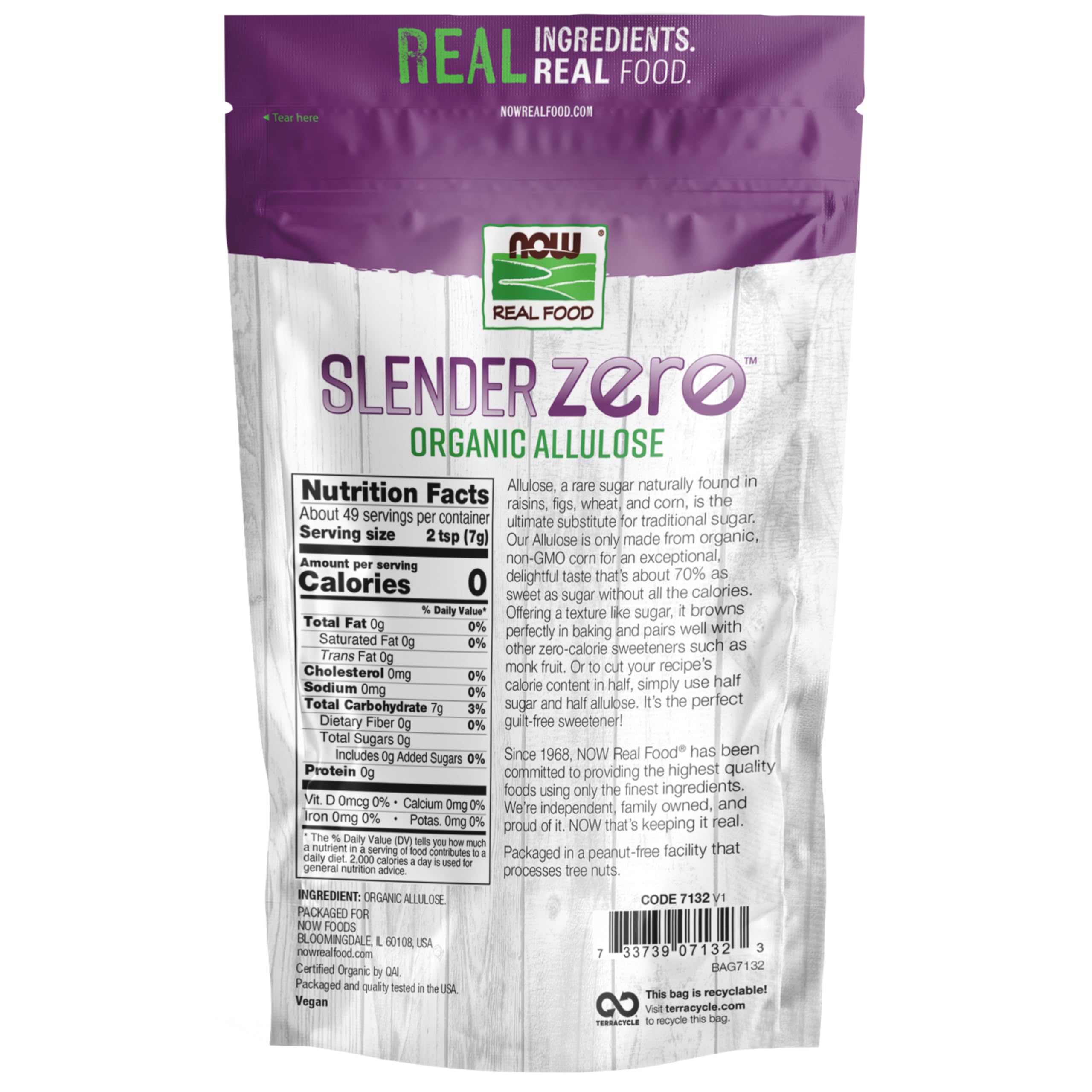 NOW Foods Slender Zero baking sugar substitute in a bowl for recipes.