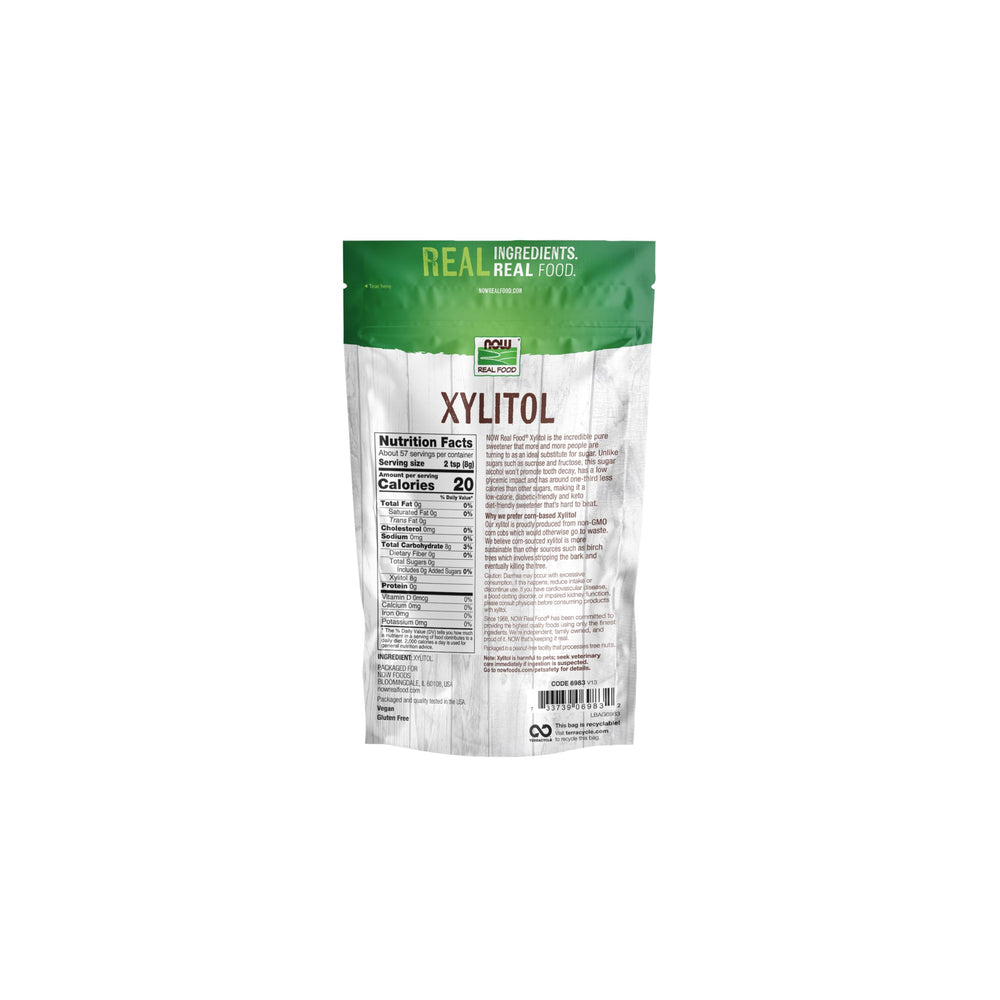 NOW Foods Xylitol 1-lb packaging, USA-made by a family-owned company