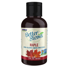 NOW Foods Better Stevia Maple liquid bottle for zero-calorie maple sweetness in beverages