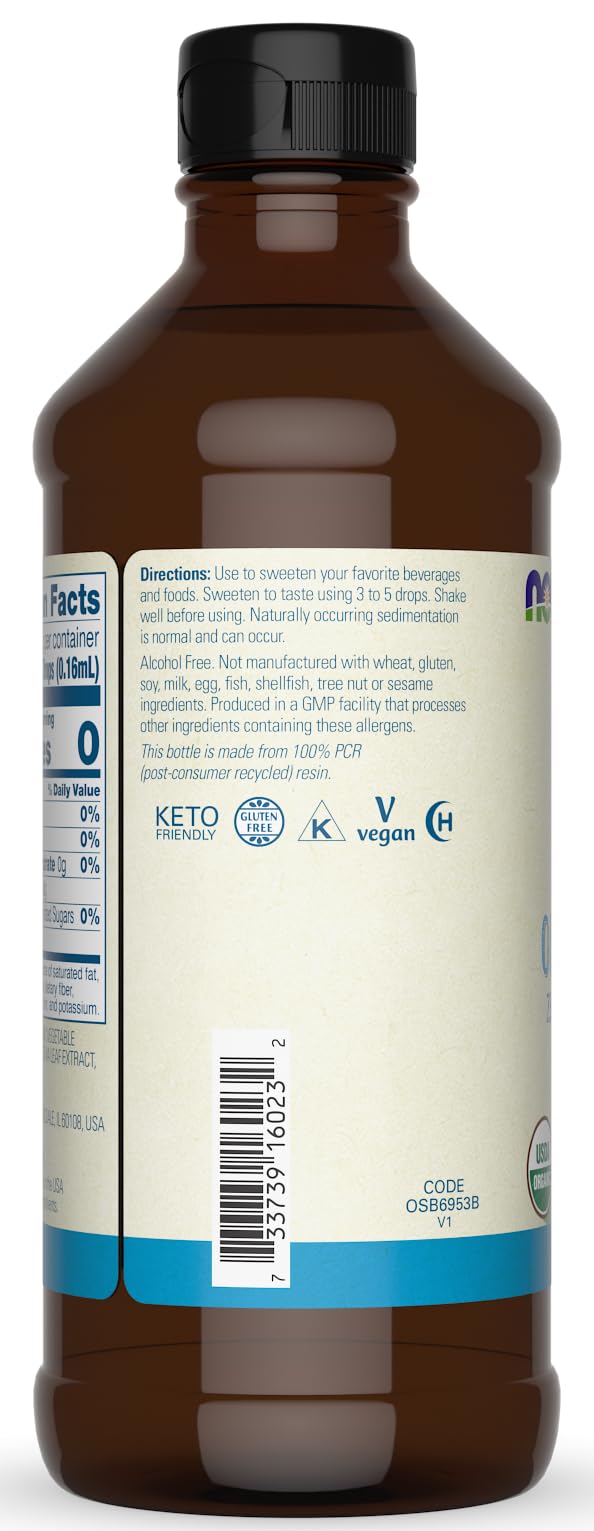NOW Foods BetterStevia Liquid in sparkling water for keto-friendly sweetness.