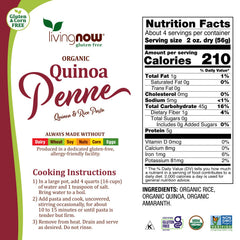 NOW Foods Organic Quinoa Penne plated with sauce demonstrates quick, protein rich dinner option
