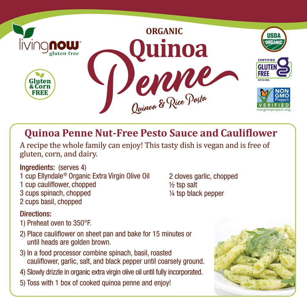NOW Foods Organic Quinoa Penne ingredients rice quinoa amaranth gluten free base for meals