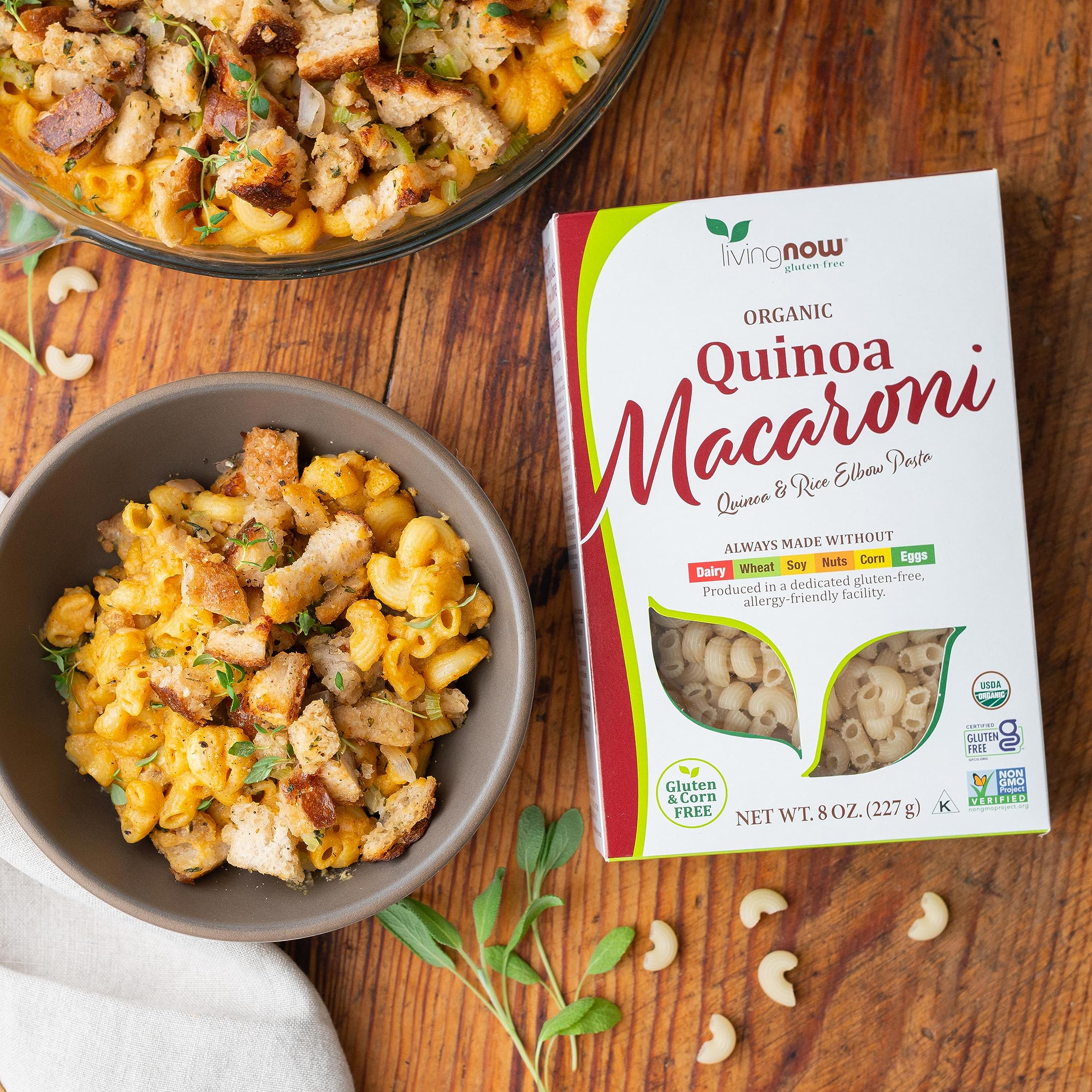 NOW Foods quinoa macaroni ready-to-serve bowl promotes quick family meals.