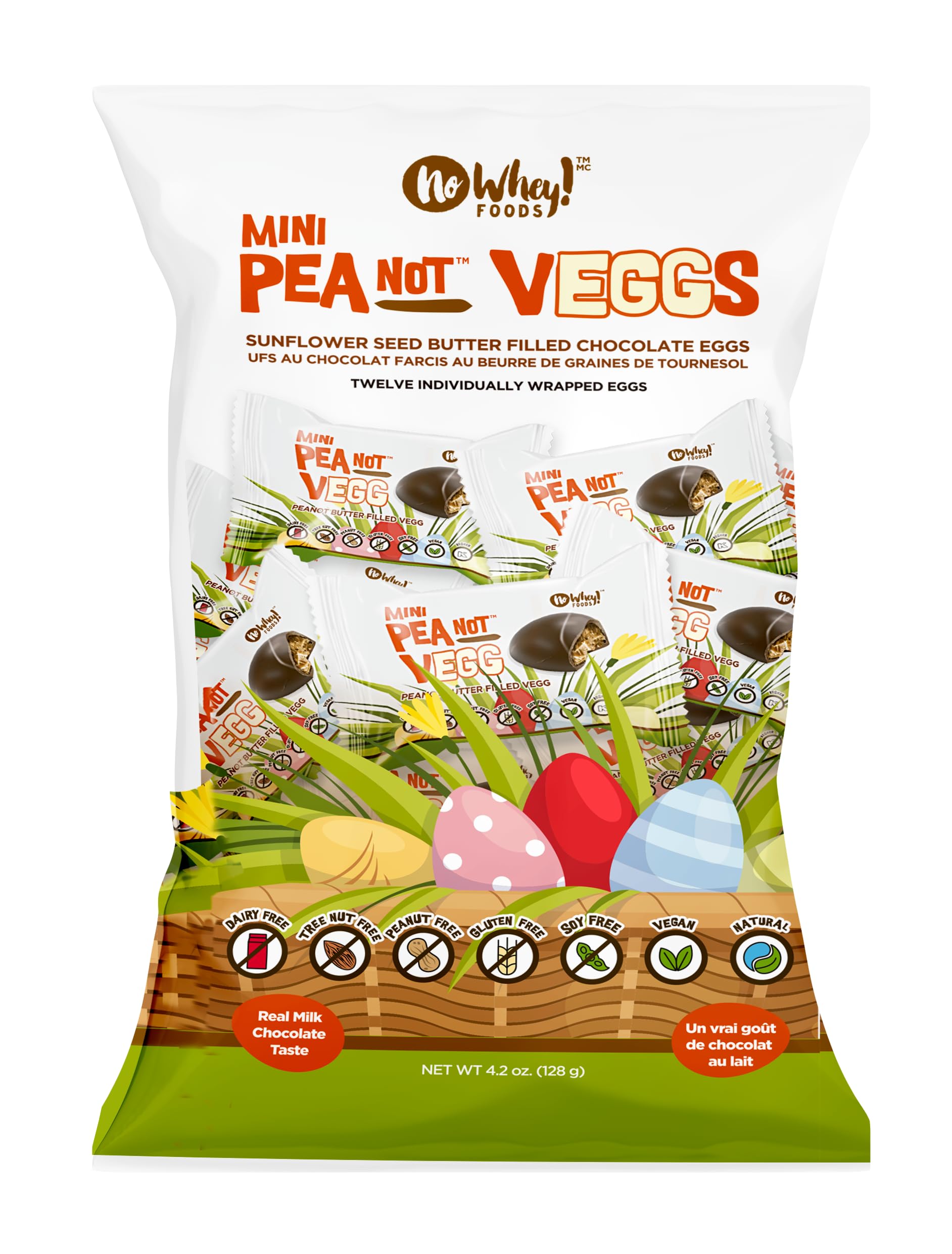 No Whey! Foods mini chocolate PeaNOT Easter eggs with dairy-free shell and creamy center.