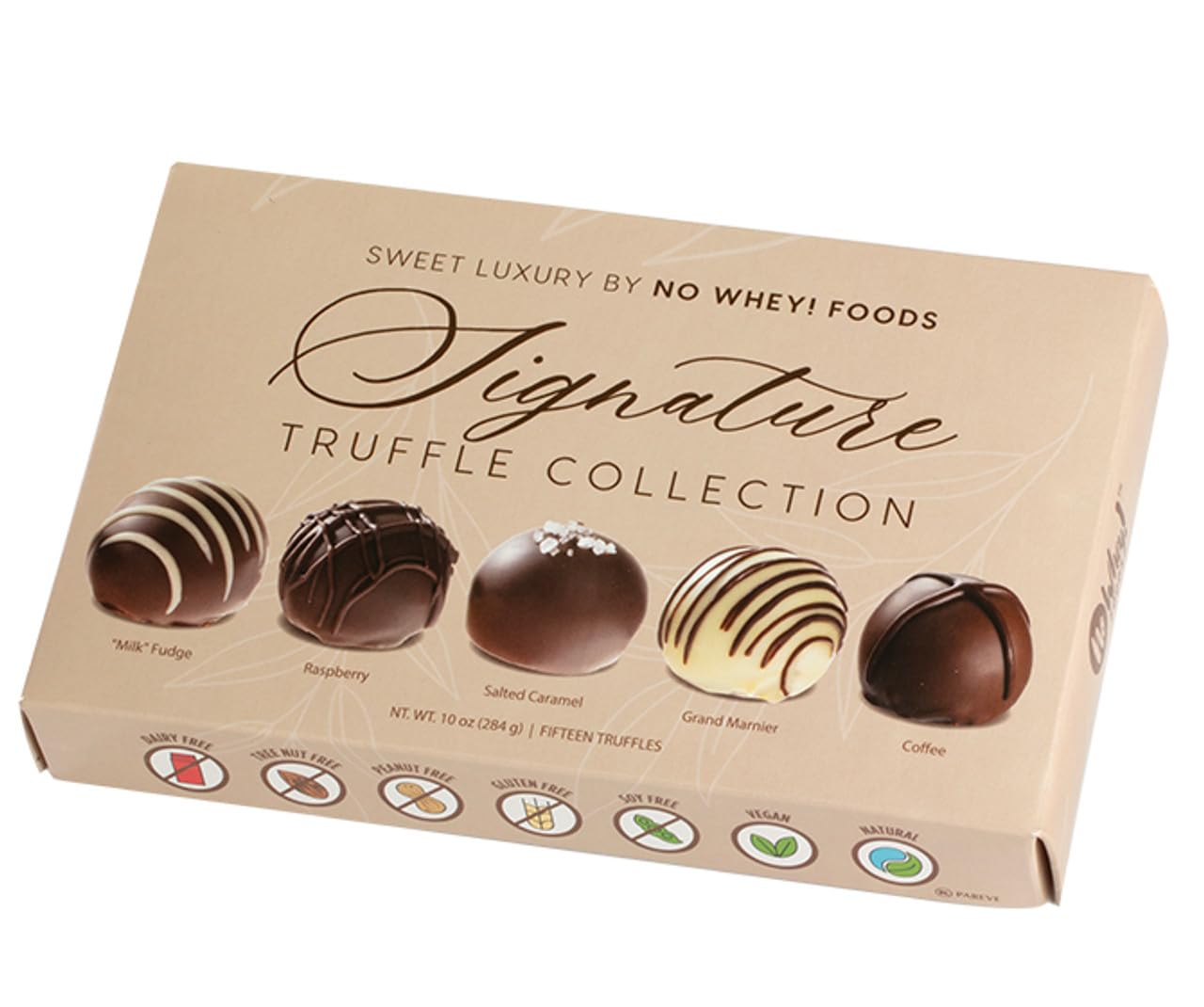No Whey! Foods vegan gluten-free truffle collection front box, ideal for gifting.