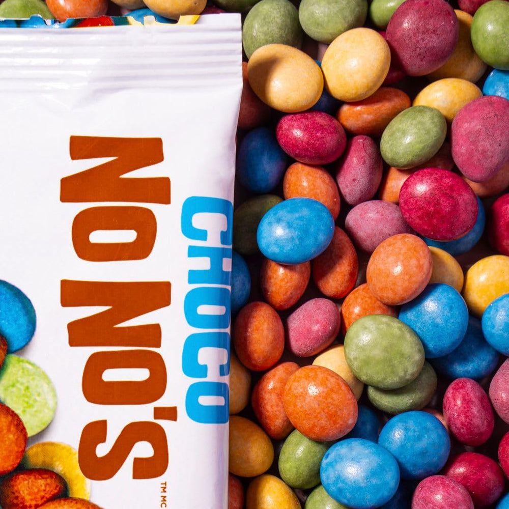 No Whey Foods Choco No No's natural candy coating close-up with color