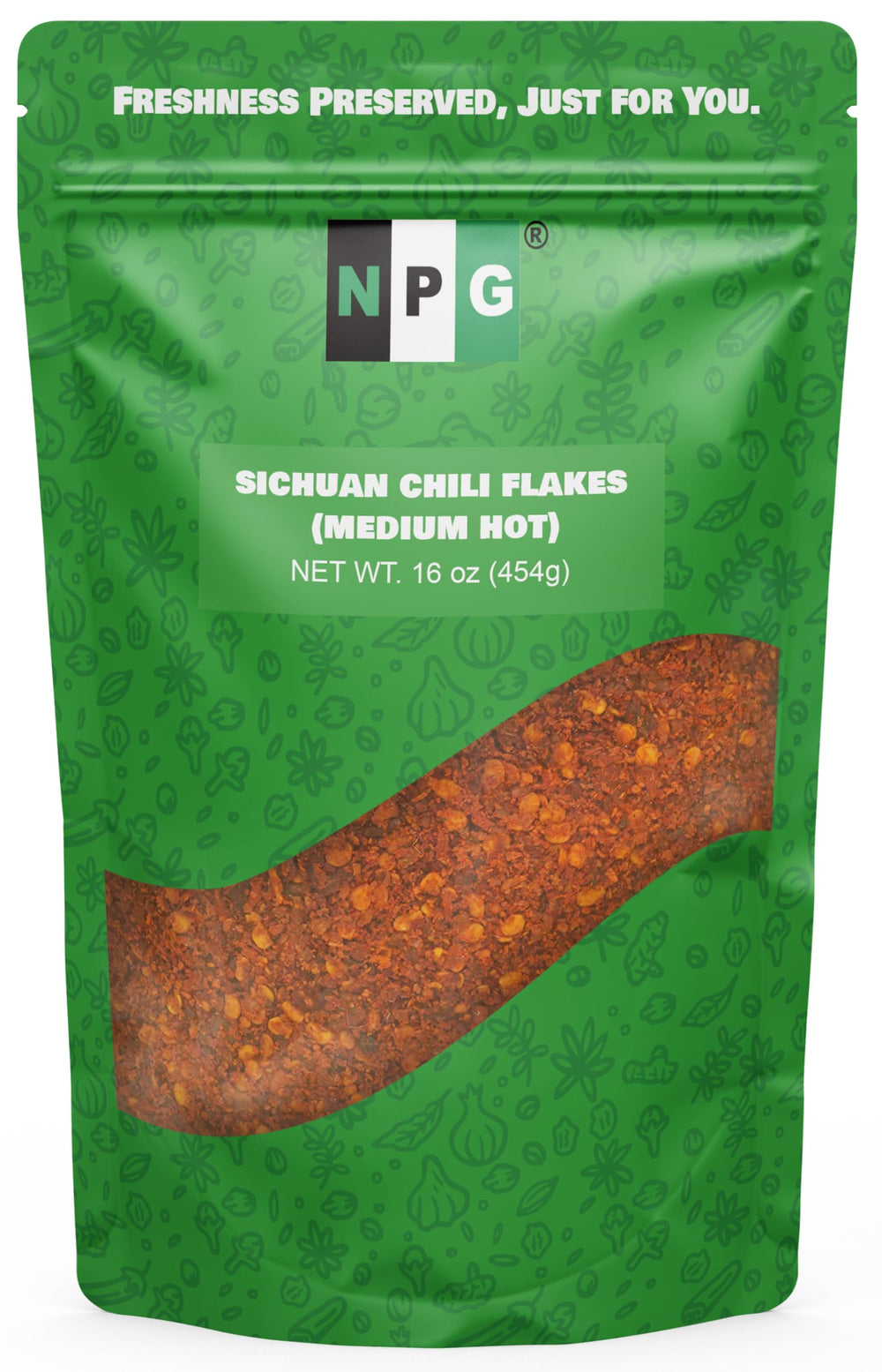 NPG Authentic Sichuan Chili Flakes bottle highlights bright color for bold stir-fries.
