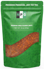 NPG Authentic Sichuan chili flakes jar shown for versatile spice in stir-fries and kimchi