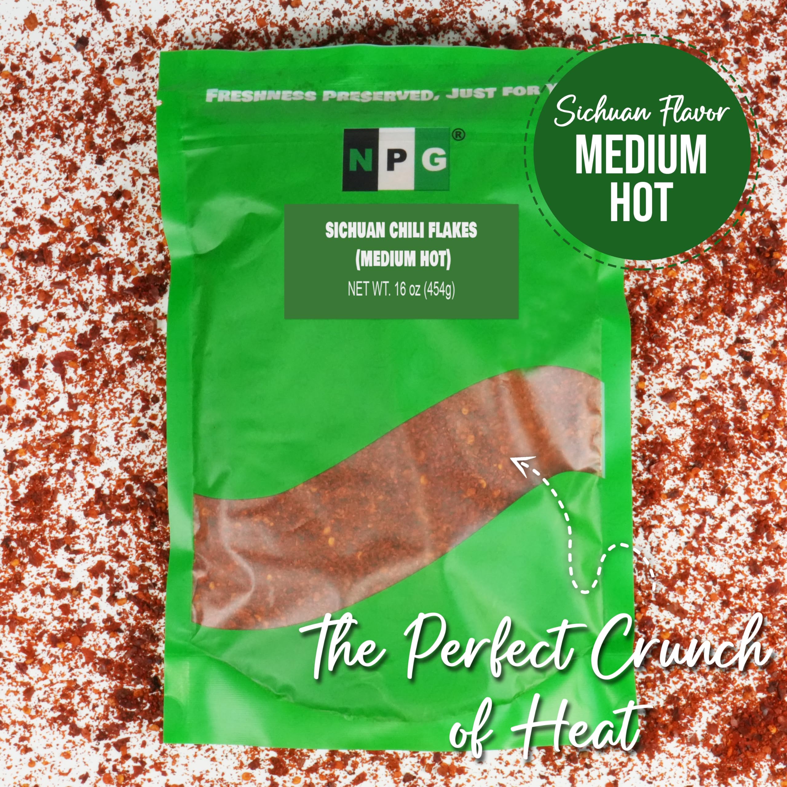 NPG chili flakes sprinkled over kimchi scenes emphasize authentic flavor.