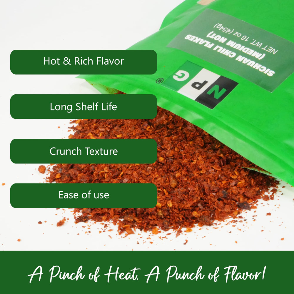 NPG chili flakes in a dish of stir-fry oil create a vibrant glaze.