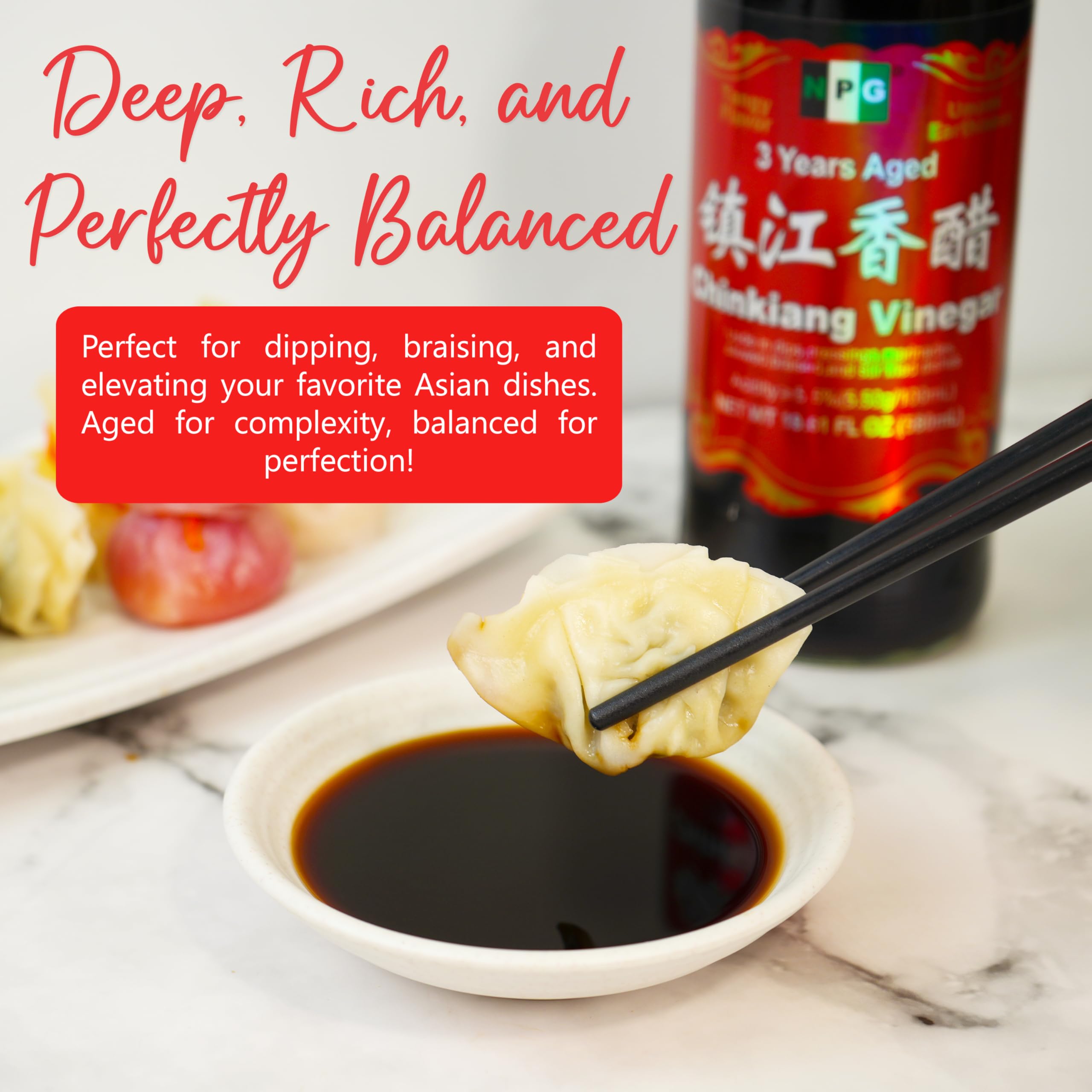 NPG Chinkiang Vinegar label close-up indicates natural brewing.