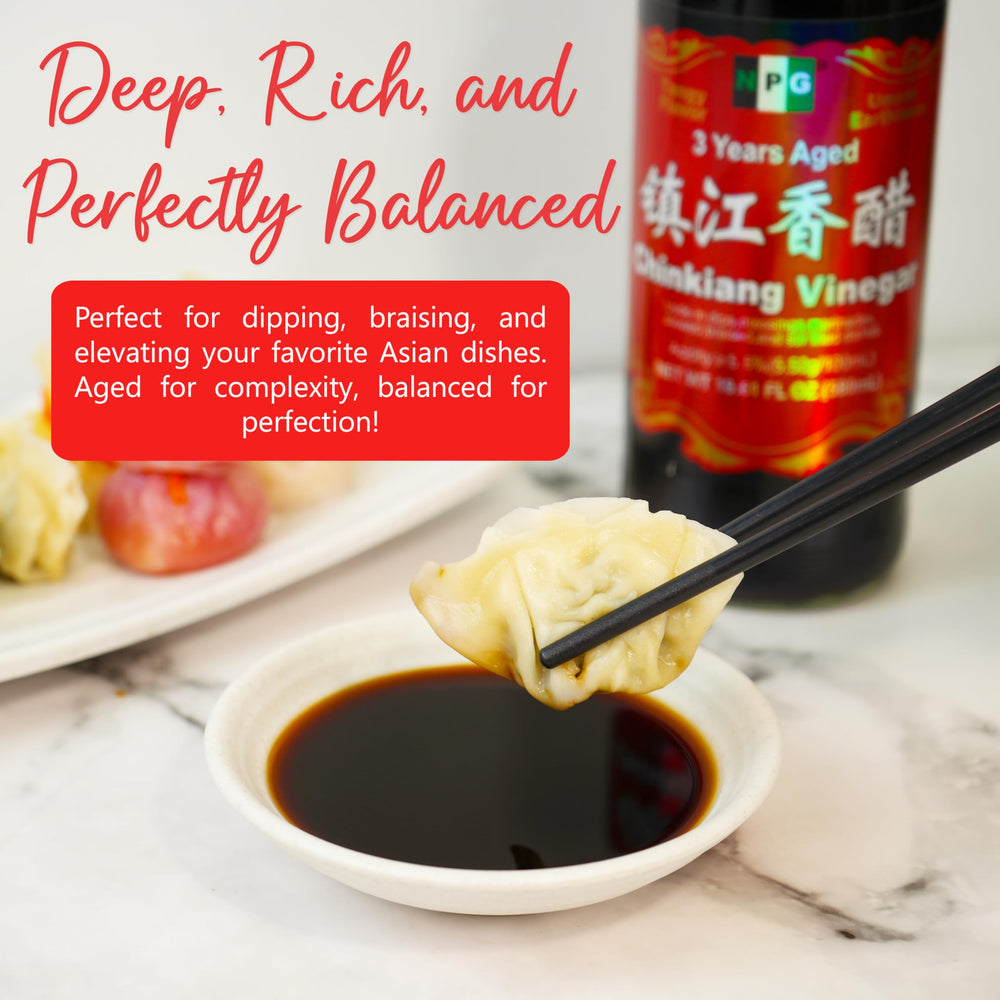 NPG Chinkiang Vinegar label close-up indicates natural brewing.