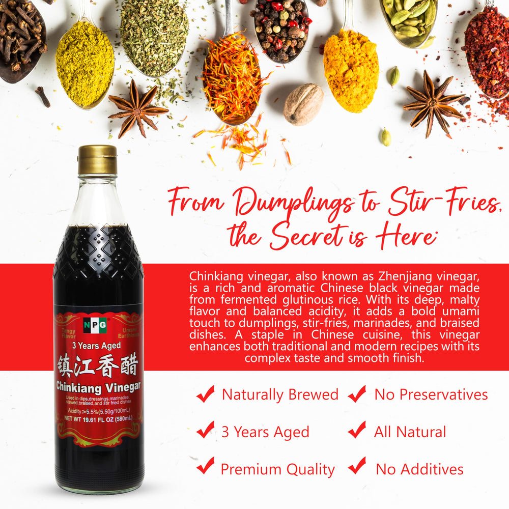 NPG Chinkiang Vinegar used in stir-fries and marinades for depth.