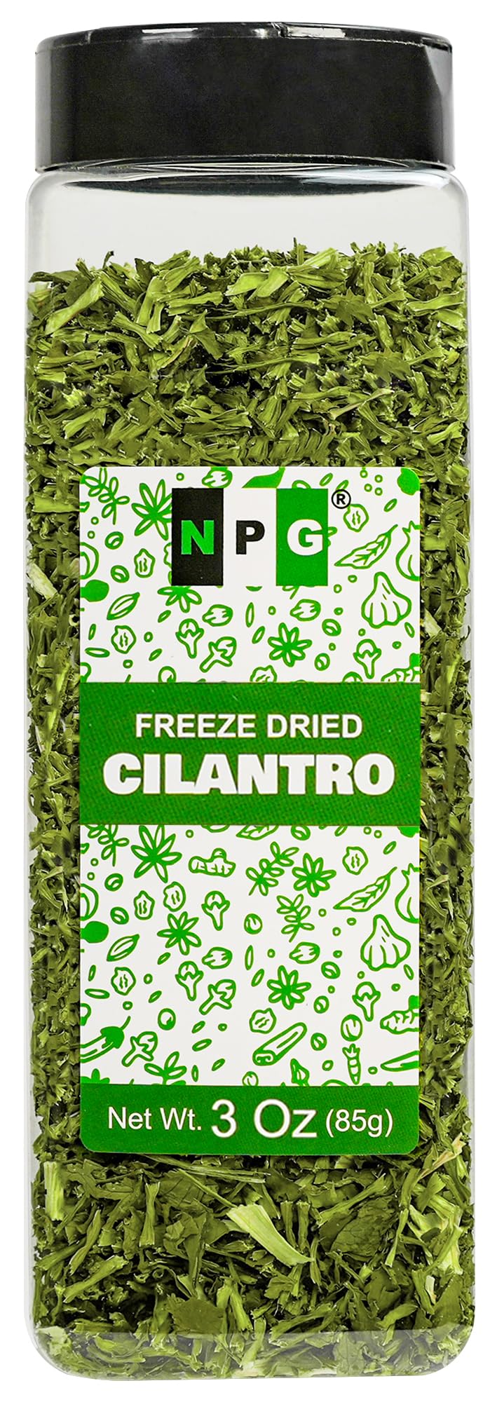 NPG freeze-dried cilantro bottle for pantry storage and quick seasoning.