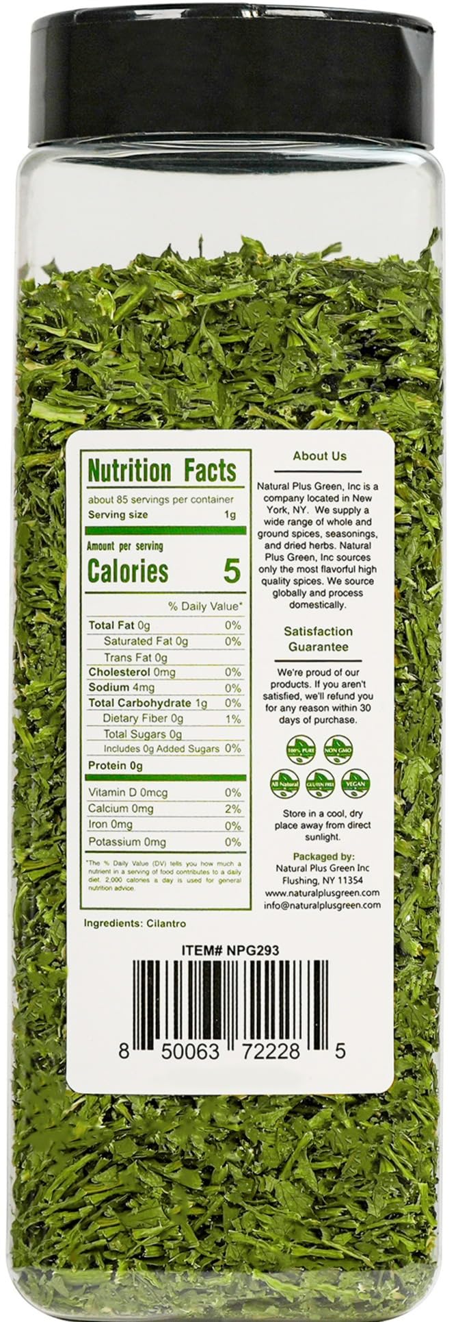 Close-up of NPG cilantro flakes highlighting vibrant color and aroma.