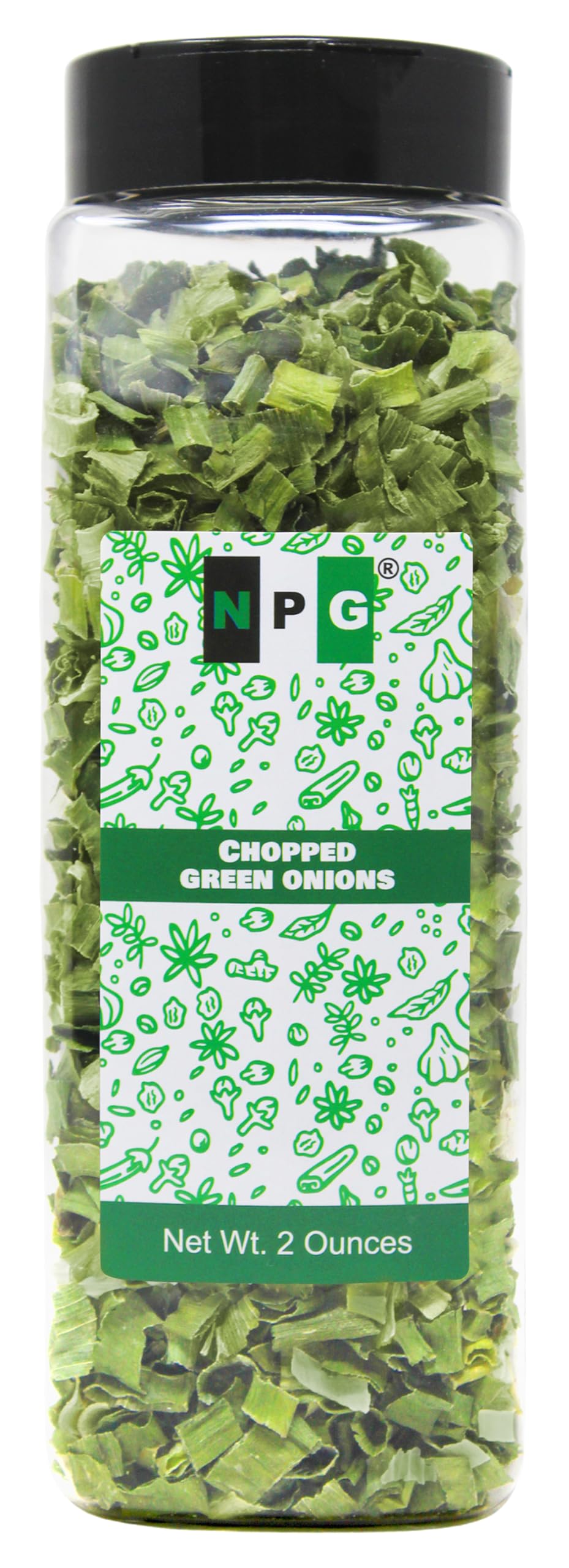NPG Freeze Dried Green Onions 2oz bottle front for quick flavor boost in any dish.