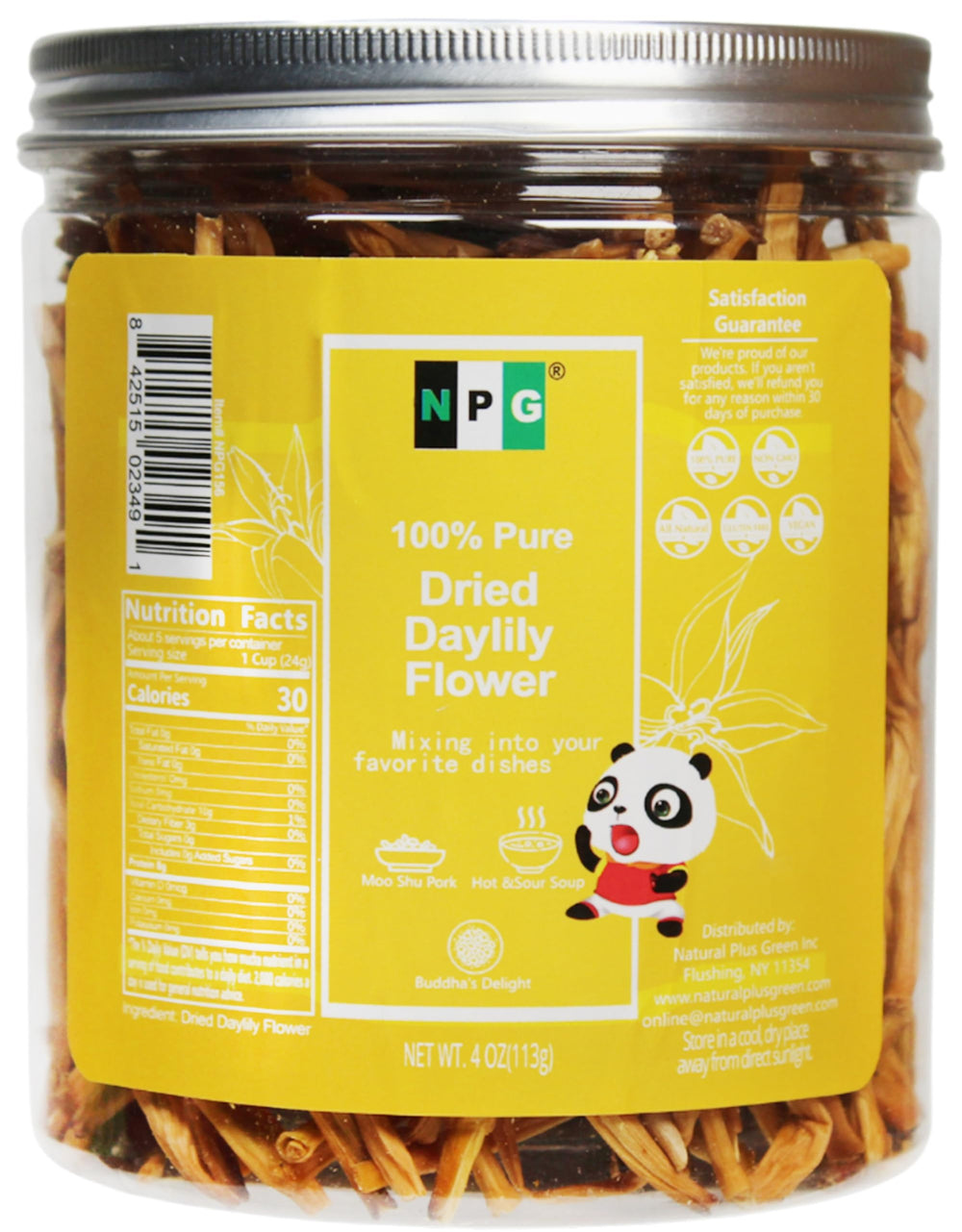 NPG Premium Dried Lily Flowers Buds front pack showing natural, additive-free Chinese cooking ingredient.