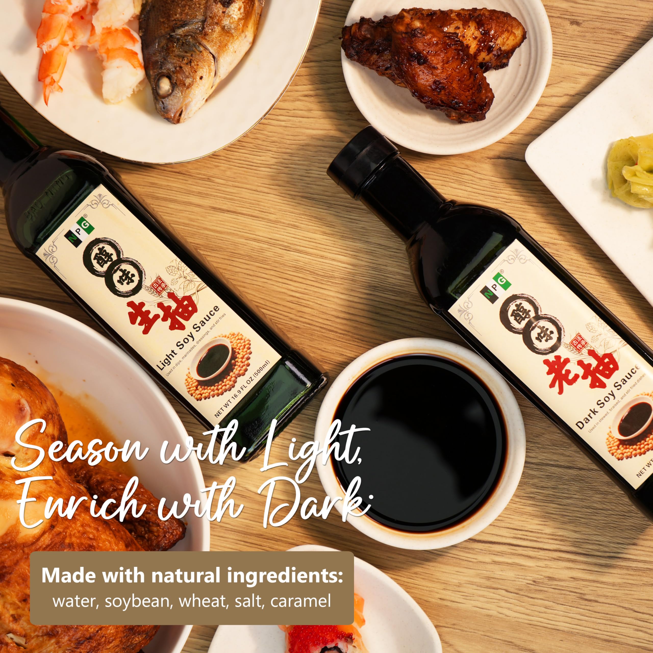 NPG Premium Light Soy Sauce meat marinade invites a nuanced umami without overpower.