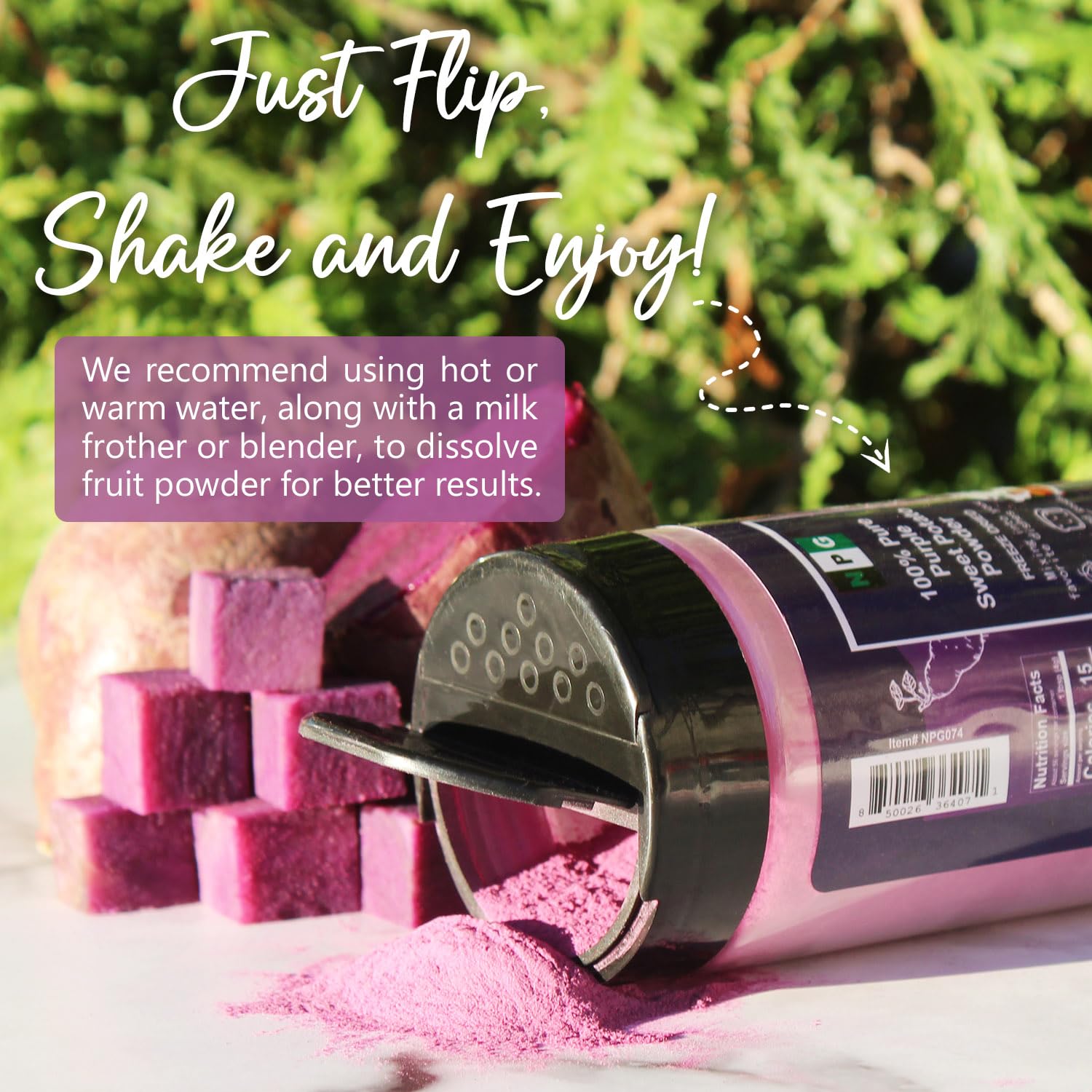 NPG Purple Sweet Potato Powder delivers naturally vibrant color for yogurt and desserts.