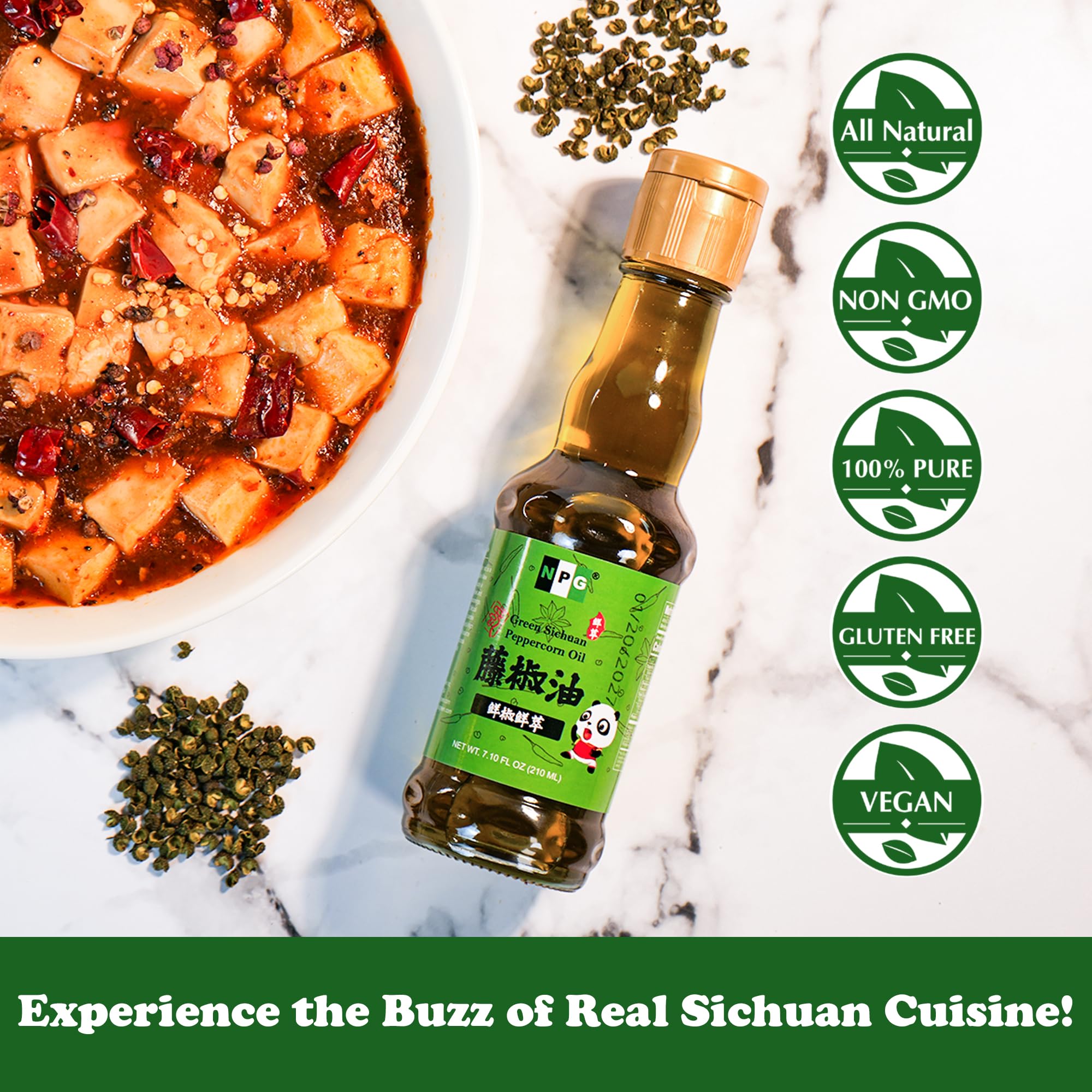 Pour-ready NPG oil for finishing Chinese and Asian recipes with depth.