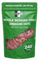 NPG Sichuan red chili peppers in a resealable bag for fresh, versatile flavor.