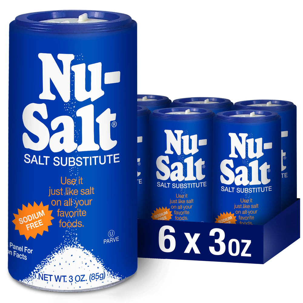 NU-SALT bottle front view for versatile snack flavoring in a compact 3oz shaker