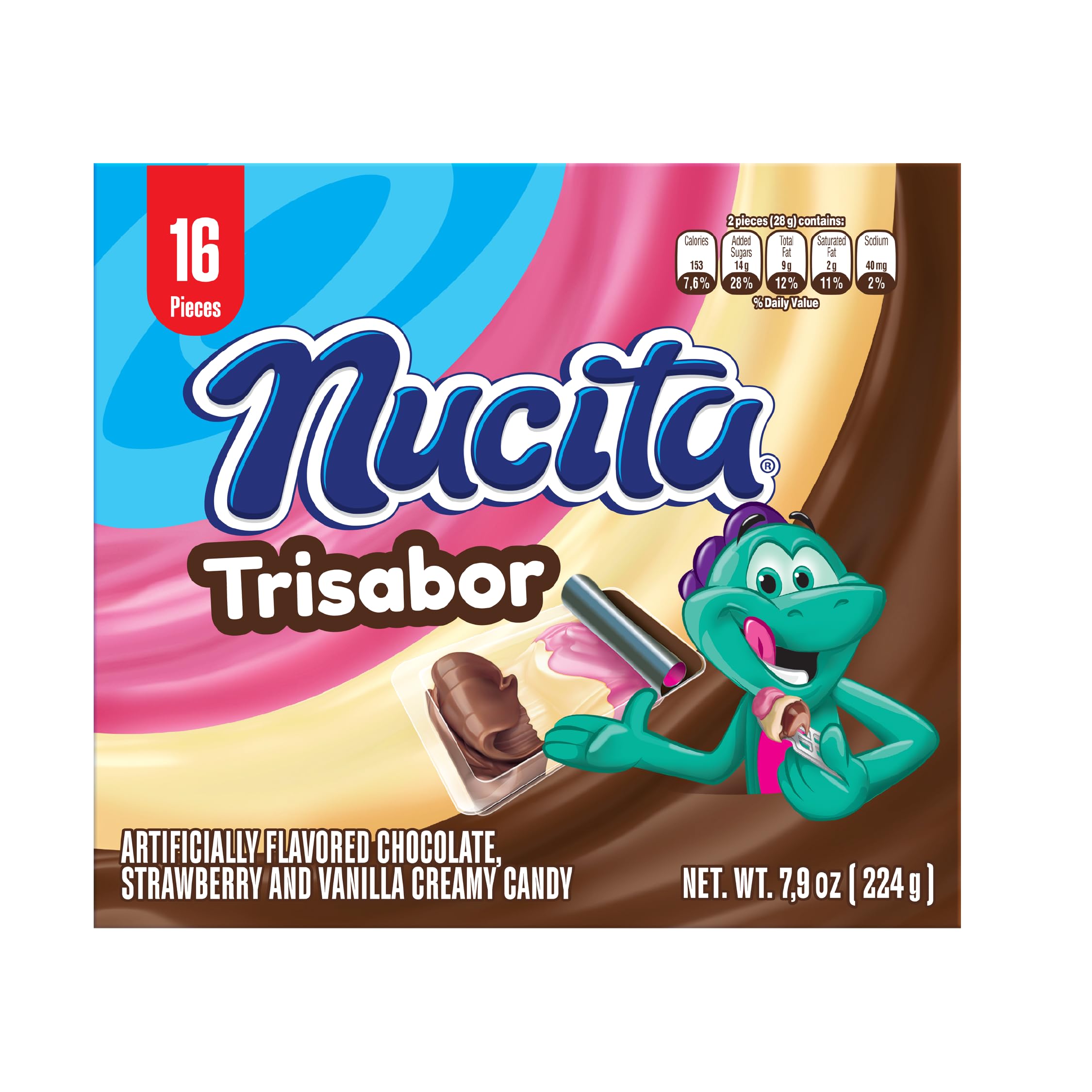 NUCITA Trisabor close-up: creamy chocolate-vanilla-strawberry texture ideal for sharing.